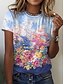 billige T-shirts-Dame Blomstret Grafisk Ferie Helg Blomster Tema Abstrakt Maling Kortermet T skjorte Rund hals Trykt mønster Grunnleggende Topper Grønn Svart Blå S / 3D-utskrift
