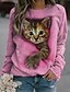 preiswerte Kapuzenpullis &amp; Sweatshirts-Damen Übergröße Sweatshirt Pullover Zur Seite fahren Katze Strasse Casual Rosa Basic Rundhalsausschnitt Langarm Oberteil Mikro-elastisch Herbst Winter