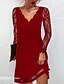 cheap Casual Dresses-Women&#039;s Casual Dress Wedding Guest Dress Shift Dress Midi Dress Black Red Long Sleeve Pure Color Lace Spring Fall Winter Scalloped Neck Fashion Winter Dress Birthday Wedding Guest 2023 S M L XL XXL
