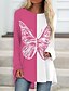 cheap Tops &amp; Blouses-Women&#039;s Shirt Blouse Black Yellow Pink Print Color Block Butterfly Casual Long Sleeve Round Neck Basic Long Butterfly S