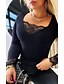 economico Tops &amp; Blouses-Per donna Camicia Blusa Nero Pizzo Liscio Informale Manica lunga A V Essenziale Standard S