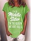 preiswerte T-Shirt-Damen T Shirt Baumwolle Text Casual Wochenende Hellgrün Kurzarm Basic Rundhalsausschnitt