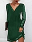 cheap Casual Dresses-Women&#039;s Casual Dress Lace Dress Holiday Dress Midi Dress Black Red Green Long Sleeve Pure Color Mesh Summer Spring V Neck Fashion Winter Dress Vacation Fall Dress 2023 S M L XL XXL