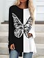 cheap Tops &amp; Blouses-Women&#039;s Shirt Blouse Black Yellow Pink Print Color Block Butterfly Casual Long Sleeve Round Neck Basic Long Butterfly S