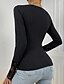 abordables Tops &amp; Blouses-Mujer Camisa Blusa Negro Encaje Retazos Plano Casual Manga Larga Escote en Pico Básico Regular S