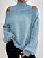 baratos Sweaters &amp; Cardigans-Mulheres Pulôver suéter Colarinho Chinês Gola Alta Crochê Tricotar Tricô Tricotado Outono Inverno Cropped Diário Feriado Casual Manga Longa Côr Sólida Preto Azul Real Azul empoeirado S M L