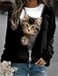 cheap Hoodies &amp; Sweatshirts-Black Cat Round Neck Women&#039;s Plus Size Sweatshirt