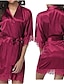 baratos Pijamas-Mulheres Robes Pijamas Conjuntos Renda Sólido Elastano Casual Casa Roupa Diária Meia Manga Cinto Incluso