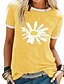 baratos Camiseta-Mulheres Camiseta Tema Flores Margarida Floral Flor Margarida Decote Redondo Estampado Básico Blusas Azul Roxo Amarelo