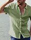 baratos Men&#039;s-Homens Camisa Social camisa de linho Colarinho Colarinho de Camisa Côr Sólida Tecido Verde Branco Preto Cinzento Manga Curta Botão Básico Diário Blusas Algodão Diário Casual Casual Diário