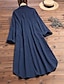 abordables Robes Midi-Robe chemise femme tenue décontractée coton lin balançoire manches longues col en v poche basique ample midi été printemps