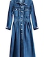 cheap Casual Dresses-Women&#039;s Midi Dress Denim Dress Blue Long Sleeve Ruched Solid Color Shirt Collar Spring Summer Casual 2022 S M L XL
