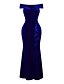 billige Kjoler til nytårsaften-kvinders cocktailfestkjole gæstebrudekjole fløjlskjole lang kjole maxikjole blå kortærmet ren farve flæse vinter efterår forår v-hals elegant