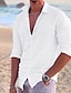 abordables Long Sleeves-Hombre Camisa camisa de lino Camisa de verano Camisa de playa Negro Blanco Rosa Manga Larga Color sólido Cuello Vuelto Primavera verano Exterior Calle Ropa Abotonar