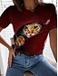 cheap T-Shirts-Women&#039;s T shirt Tee Cat 3D Casual Weekend Red Navy Blue Blue Print Short Sleeve Basic Round Neck Regular Fit