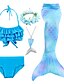 abordables Maillots de Bain pour Fille-Bikini 5 pièces pour enfants Maillot de bain queue de sirène Cosplay arc-en-ciel imprimé dos nu violet rose vif Costumes de fête Princesse Maillots de bain