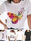 preiswerte T-shirts-Damen T Shirt 100% Baumwolle Herz Regenbogen Schmetterling Casual Täglich Schmetterling Schwarz Weiß Bedruckt Kurzarm Basic Rundhalsausschnitt Regular Fit Sommer Frühling