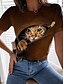 preiswerte T-shirts-Damen T Shirt Katze 3D Casual Wochenende Rote Marineblau Blau Bedruckt Kurzarm Basic Rundhalsausschnitt Regular Fit