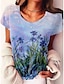 billige T-shirts-Dame T skjorte Blå Lilla Grønn Trykt mønster Blomstret Ferie Helg Kortermet Rund hals Grunnleggende Normal Blomster Tema Maling S