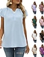 cheap T-Shirts-Women&#039;s Blouse Jacquard Daily Solid / Plain Color Cap Sleeve V Neck Summer Light Blue Black White Pink Dark Pink