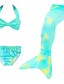 cheap Girls&#039; Swimwear-Kids Girls&#039; 3pcs Three Piece Swimwear Bikini Swimsuit Mermaid Tail The Little Mermaid Swimwear Color Block Sequin Colorful Blue Cosplay Princess Cute Party Bathing Suits 3-10 Years / Summer