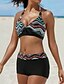 billige Bikini-Dame Badetøj Bikini Normal badedragt Blad Linjeret / bølget 2 stk Printer Sort Marineblå Blå Himmelblå Orange Badedragter Strand Tøj Efterår Sport