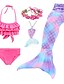 cheap Girls&#039; Swimwear-Kids Girls&#039; Bikini 5pcs Swimsuit Mermaid Tail Swimwear Cosplay Rainbow Halter Print Purple Blushing Pink Party Costumes Princess Bathing Suits