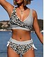 billige Bikini-Kvinders badetøj bikini normal badedragt 2 stk  Stribe tryk stribet leopard print sort badetøj sport strandtøj push up