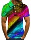 cheap Polos-Men&#039;s Polo Shirt Tennis Shirt Golf Shirt Rainbow Graphic Prints Collar Pink Blue Green Rainbow 3D Print Street Casual Short Sleeve Button-Down Clothing Apparel Fashion Cool Casual