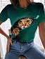 cheap T-Shirts-Women&#039;s T shirt Tee Cat 3D Casual Weekend Red Navy Blue Blue Print Short Sleeve Basic Round Neck Regular Fit