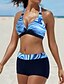 billige Bikini-Dame Badetøj Bikini Normal badedragt Blad Linjeret / bølget 2 stk Printer Sort Marineblå Blå Himmelblå Orange Badedragter Strand Tøj Efterår Sport