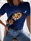 preiswerte T-shirts-Damen T Shirt Katze 3D Casual Wochenende Rote Marineblau Blau Bedruckt Kurzarm Basic Rundhalsausschnitt Regular Fit