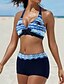 preiswerte Bikini-Damen Badeanzug Bikinis Normal Bademode Blatt Linien / Wellen 2 Teile Print Schwarz Königsblau Blau Himmelblau Orange Badeanzüge Strandbekleidung Sommer Sport