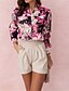 cheap Tops &amp; Blouses-Women&#039;s Shirt Blouse Red Print Floral Color Block Work Casual Long Sleeve Shirt Collar Elegant S
