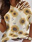 cheap T-Shirts-Women&#039;s T shirt Tee Black Yellow Pink Print Leopard Heart Holiday Weekend Short Sleeve One Shoulder Basic Regular Floral Painting S