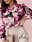 cheap Tops &amp; Blouses-Women&#039;s Shirt Blouse Red Print Floral Color Block Work Casual Long Sleeve Shirt Collar Elegant S