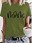 preiswerte T-shirts-Damen T Shirt Gras-Grün Weiß Gelb Bedruckt Buchstabe Täglich Festtage Kurzarm Rundhalsausschnitt Basic Standard Farbe S