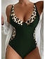 preiswerte Einteiler-Damen Badeanzug Ein Stück Normal Bademode Bauchkontrolle Print Leopard Strandbekleidung Sommer Badeanzüge