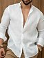 abordables Linen Shirts-Hombre Camisa de lino Camisa de verano Ropa de playa Camisa casual Abotonar la camisa Plano Vacaciones Casual Azul Piscina Negro Blanco Rosa Manga Larga Diseño Primavera verano Ropa