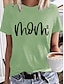 billige T-shirts-Dame T skjorte Gressgrønn Hvit Gul Trykt mønster Bokstaver Daglig Ferie Kortermet Rund hals Grunnleggende Normal Maling S