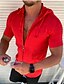 baratos Casual Shirts-Homens Camisa Social Camisa casual camisa de verão Preto Branco Vermelho Laranja Verde Tecido Cor Sólida Manga Curta não imprimível Com Capuz Trabalho Escritório / Carreira Roupa Férias Simples