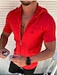baratos Casual Shirts-Homens Camisa Social Camisa casual camisa de verão Preto Branco Vermelho Laranja Verde Tecido Cor Sólida Manga Curta não imprimível Com Capuz Trabalho Escritório / Carreira Roupa Férias Simples