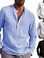 abordables Long Sleeves-Hombre Camisa camisa de lino Camisa de verano Camisa de playa Bleu Ciel Rojo tinto Negro Manga Larga Color sólido Cuello Verano Primavera Calle Hawaiano Ropa