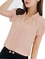 baratos Blusa-Mulheres Blusa Tecido Casual Diário Trabalho Manga Curta Blusa Camisa Social Decote V Básico Elegante Delgado Branco Azul Rosa claro S