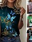 economico T-shirts-Per donna maglietta Farfalla Informale Fine settimana Verde primavera Nero Giallo Stampa Manica corta Essenziale Rotonda Standard