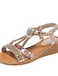 billige Sandals-kvinders sandaler med stropper kile boho sommer funklende glitter elegant fest daglig strand afslappet sølv mørkebrun sort