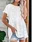 abordables Tops &amp; Blouses-Mujer Camisa Blusa Topas de ojales blancos Floral Casual Fin de semana Blanco Borlas Manga Corta Básico Escote Redondo Ajuste regular
