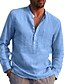 preiswerte Long Sleeves-Herren Hemd leinenhemd Sommerhemd Strandhemd Hellblau Weinrot Schwarz Langarm Feste Farbe Kragen Sommer Frühling Strasse Hawaiianisch Bekleidung