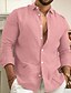 abordables Linen Shirts-Hombre Camisa de lino Camisa de verano Ropa de playa Camisa casual Abotonar la camisa Plano Vacaciones Casual Azul Piscina Negro Blanco Rosa Manga Larga Diseño Primavera verano Ropa
