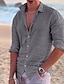 abordables Long Sleeves-Hombre camisa de lino Camisa Camisa de verano Camisa de playa Negro Blanco Rosa Manga Larga Color sólido Cuello Vuelto Primavera verano Exterior Calle Ropa Abotonar